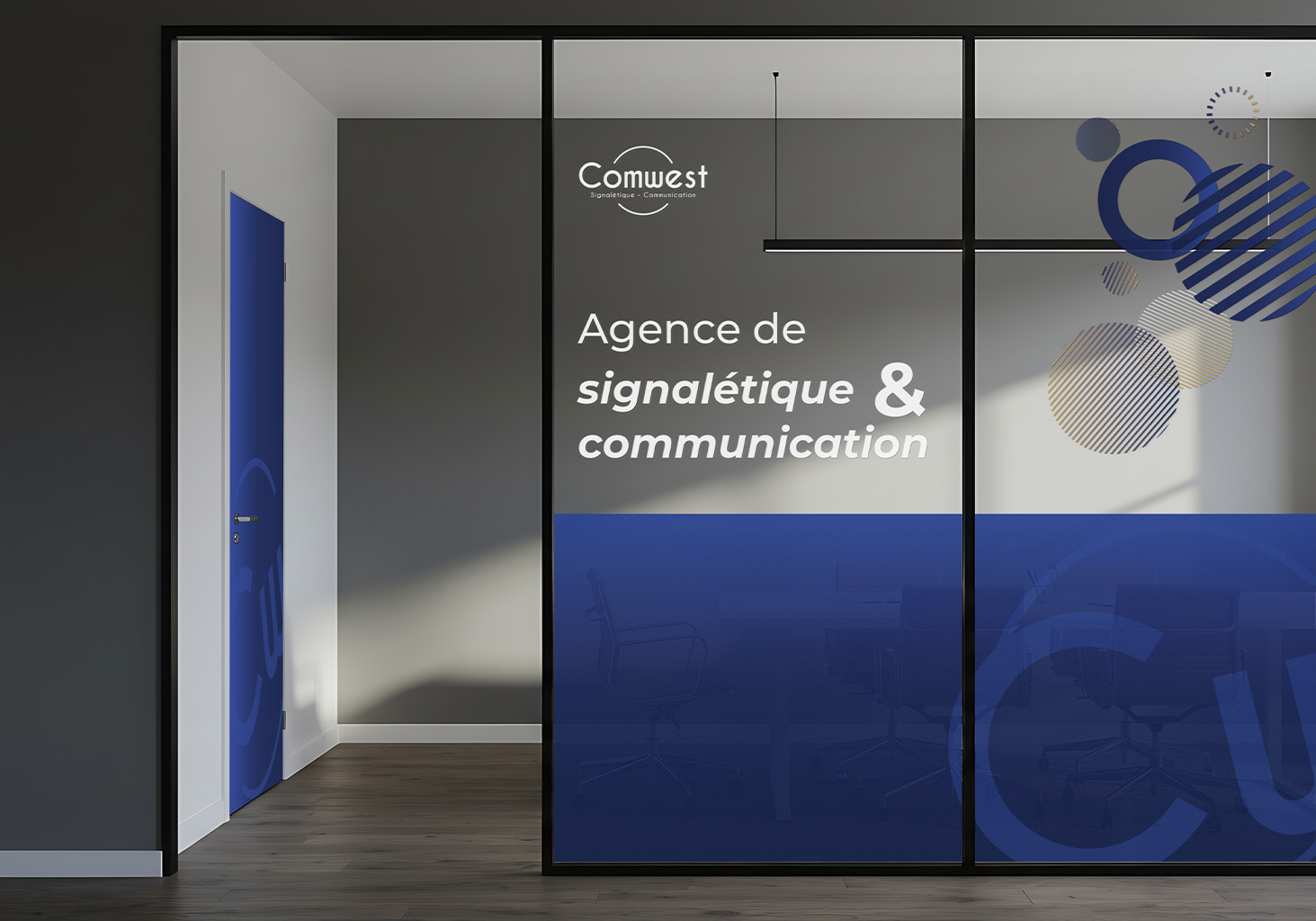 Vitrophanie bureau comwest